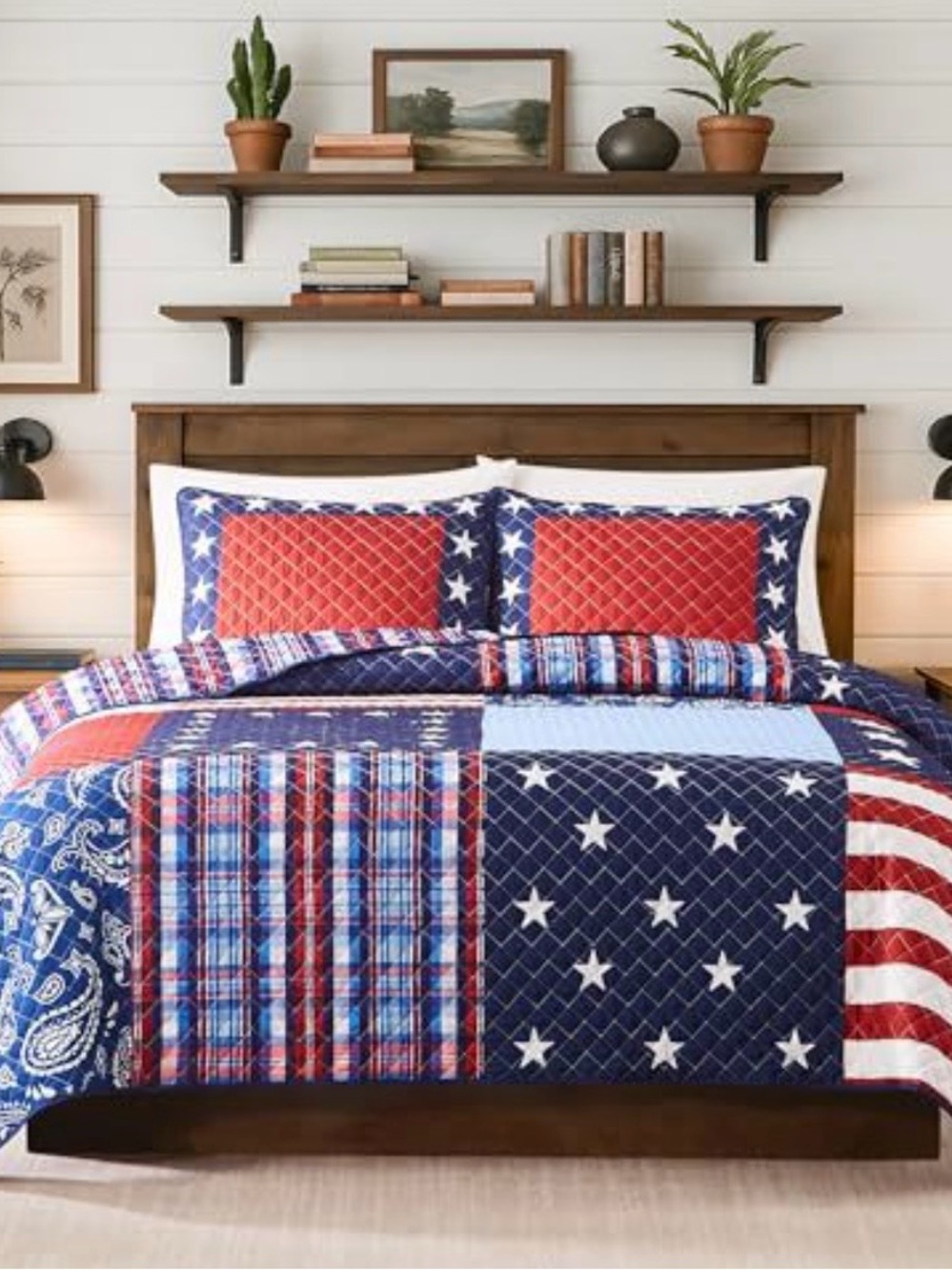 Patriotic Stars & Stripes Quilt Set - Red, White & Blue
